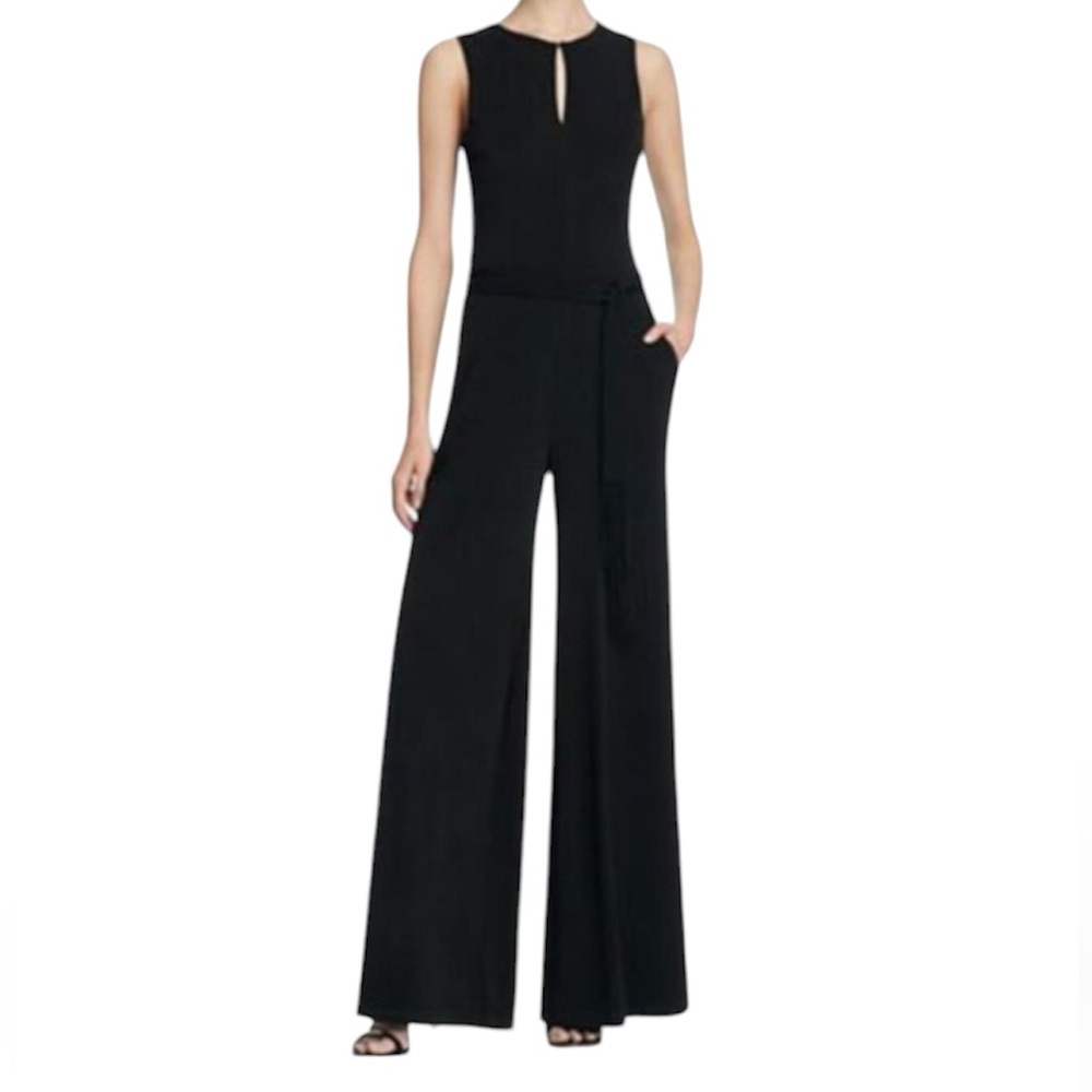 Lauren Ralph Lauren Black Jersey Wide Leg Sleeveless Jumpsuit  Size Medium